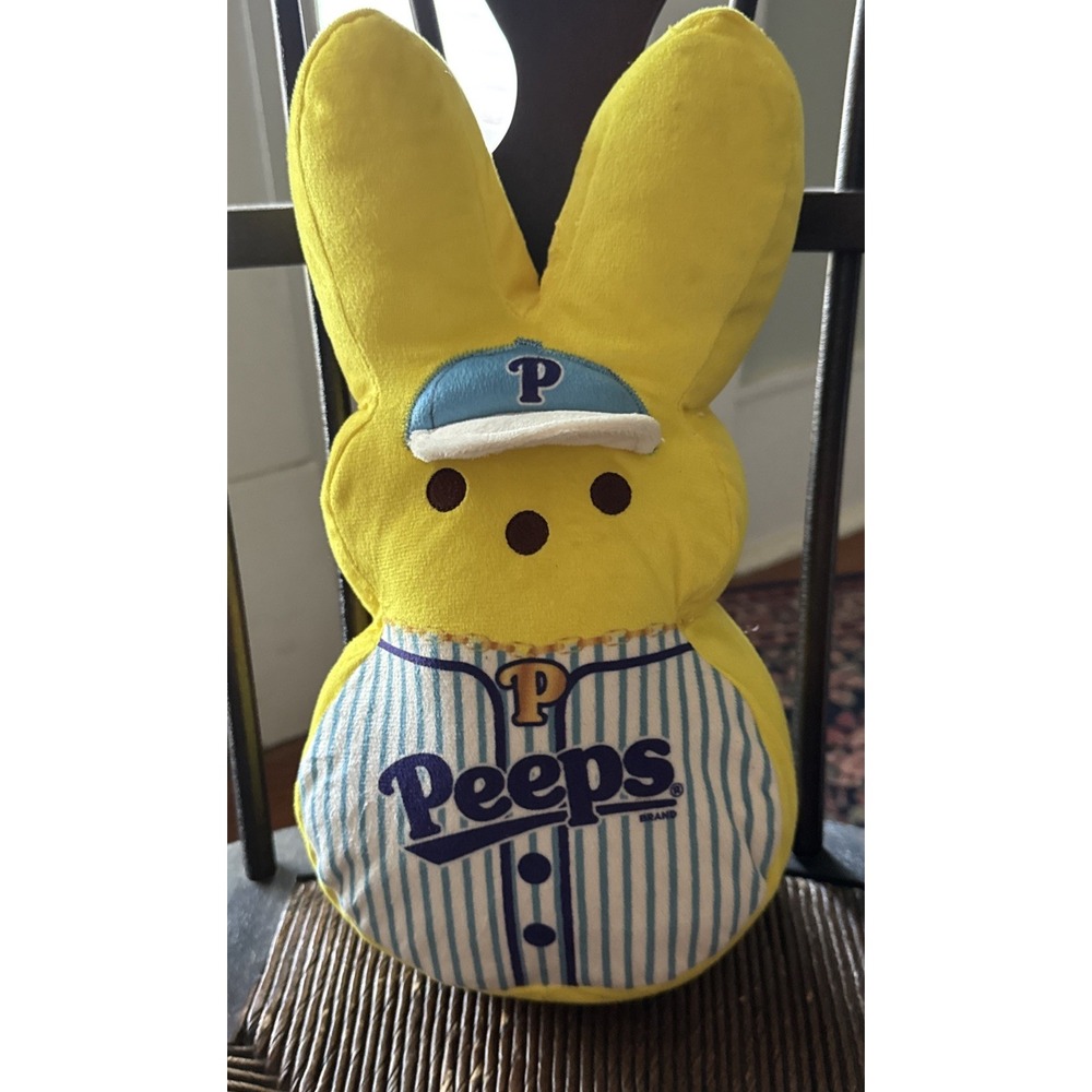 Peeps Dress-Up Bunny Easter Plush Toy Yellow Baseball Player 14"